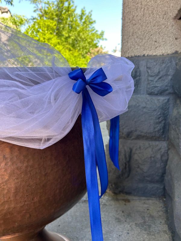 Aranjament cristelniță, tulle și fundițe satin AMB501001 (2)