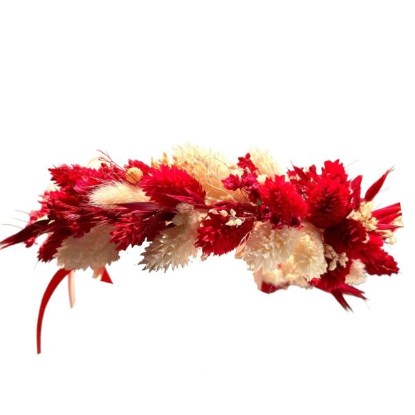 Coroniță din flori uscate – model reglabil, cromatică roșu-alb - AMB506001