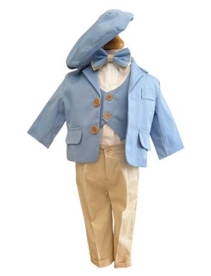 Costum botez băiețel, bleu-crem 6 piese – ILIF505043