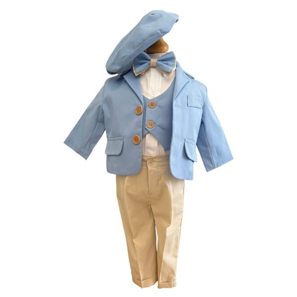 Costum botez băiețel, bleu crem 6 piese ILIF505043 (1)