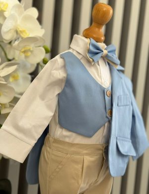 Costum botez băiețel, bleu-crem 6 piese – ILIF505043