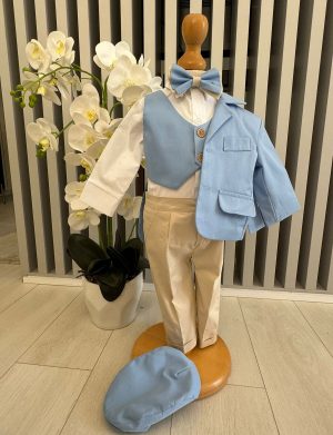 Costum botez băiețel, bleu-crem 6 piese – ILIF505043