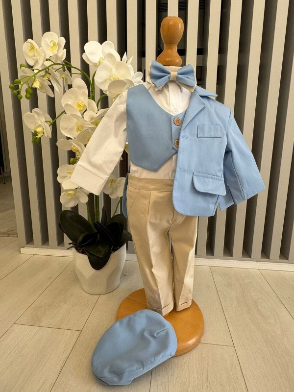 Costum botez băiețel, bleu crem 6 piese ILIF505043 (4)