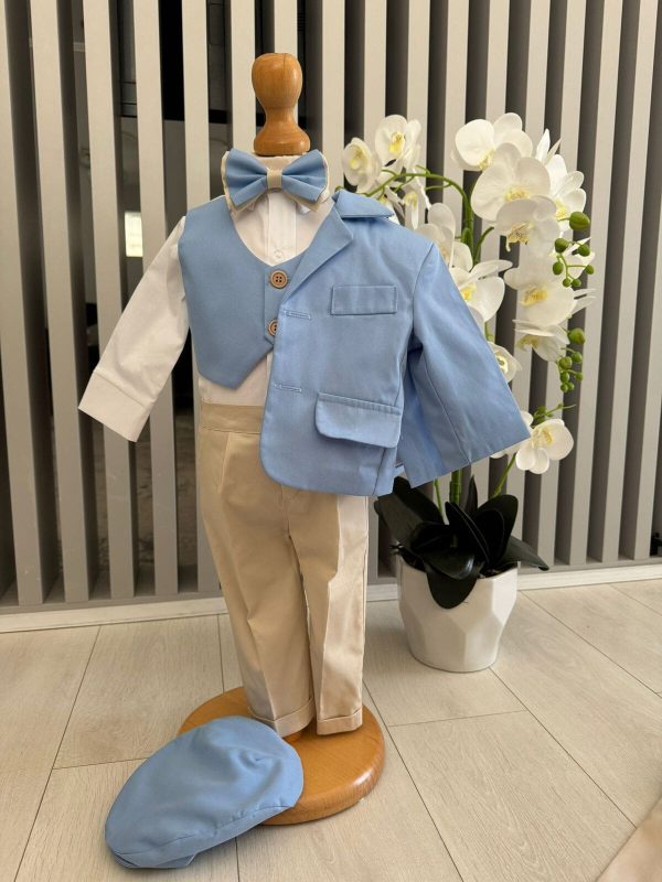 Costum botez băiețel, bleu crem 6 piese ILIF505043 (5)