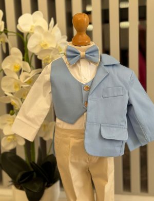 Costum botez băiețel, bleu-crem 6 piese – ILIF505043