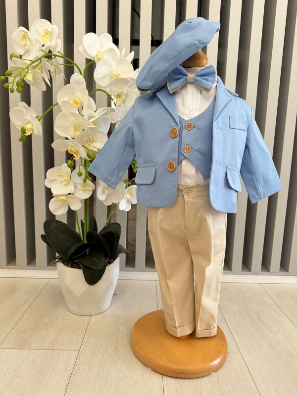 Costum botez băiețel, bleu crem 6 piese ILIF505043 (8)