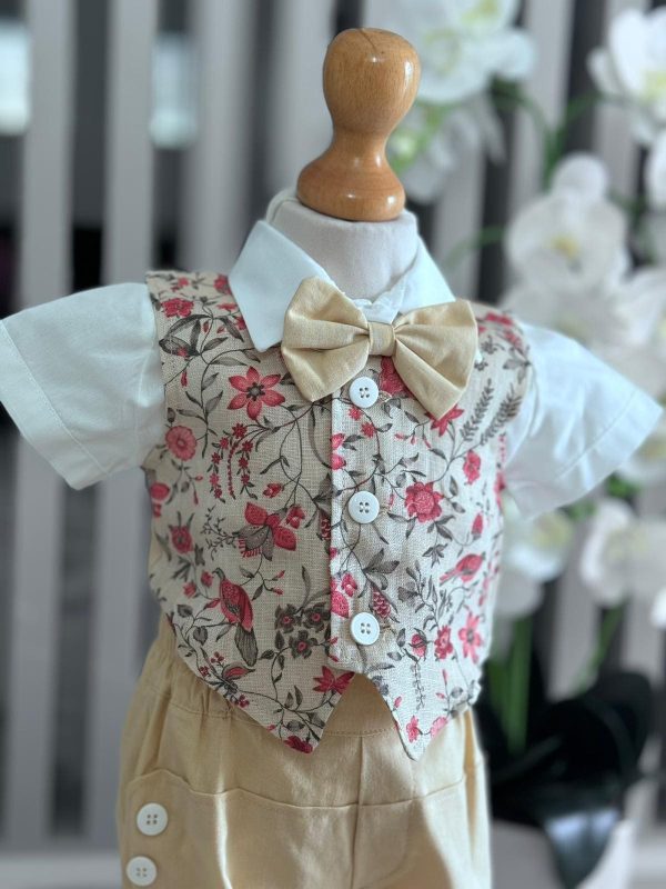 Costumaș botez băiețel, Vară crem, 5 piese ILIF505047 (1)