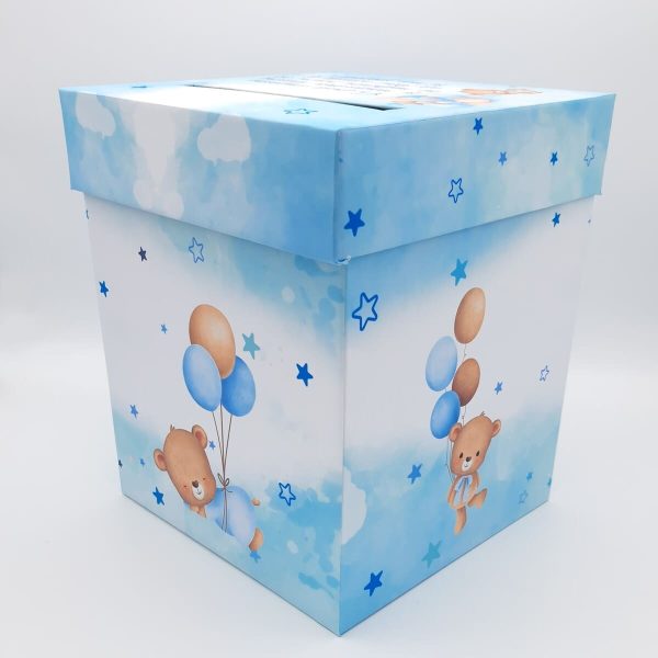 Cutie dar (bani) botez, personalizată, design Ursuleț cu baloane, bleu, dim. 21x21x26 cm - MIBC505004 - Image 10