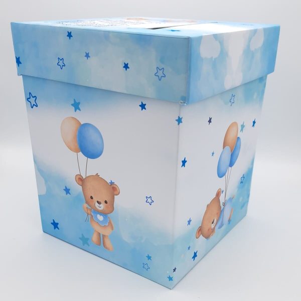 Cutie dar (bani) botez, personalizată, design Ursuleț cu baloane, bleu, dim. 21x21x26 cm - MIBC505004 - Image 11