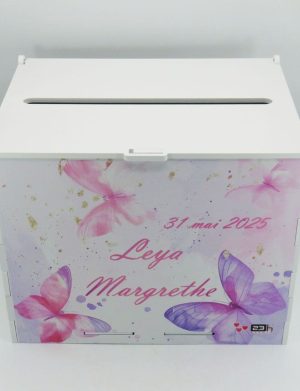 Cutie dar botez fetiță, model personalizat Fluturi, 27x20x21cm – ILIF505012