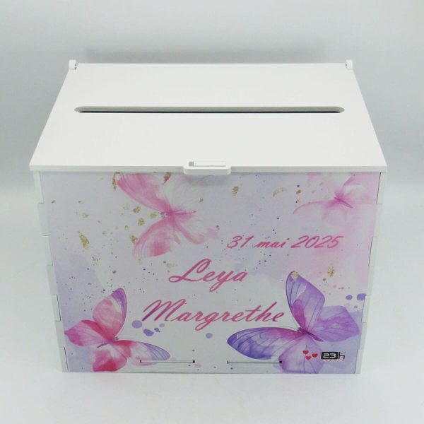 Cutie dar botez fetiță, model personalizat Fluturi, 27x20x21cm ILIF505012 (1)