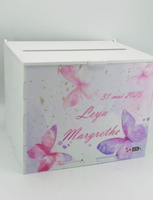 Cutie dar botez fetiță, model personalizat Fluturi, 27x20x21cm – ILIF505012