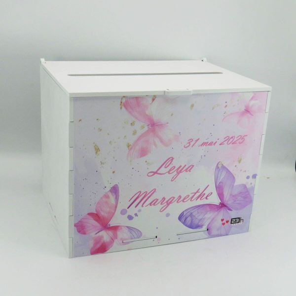 Cutie dar botez fetiță, model personalizat Fluturi, 27x20x21cm ILIF505012 (2)