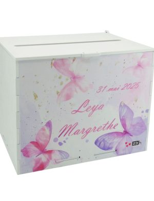 Cutie dar botez fetiță, model personalizat Fluturi, 27x20x21cm – ILIF505012