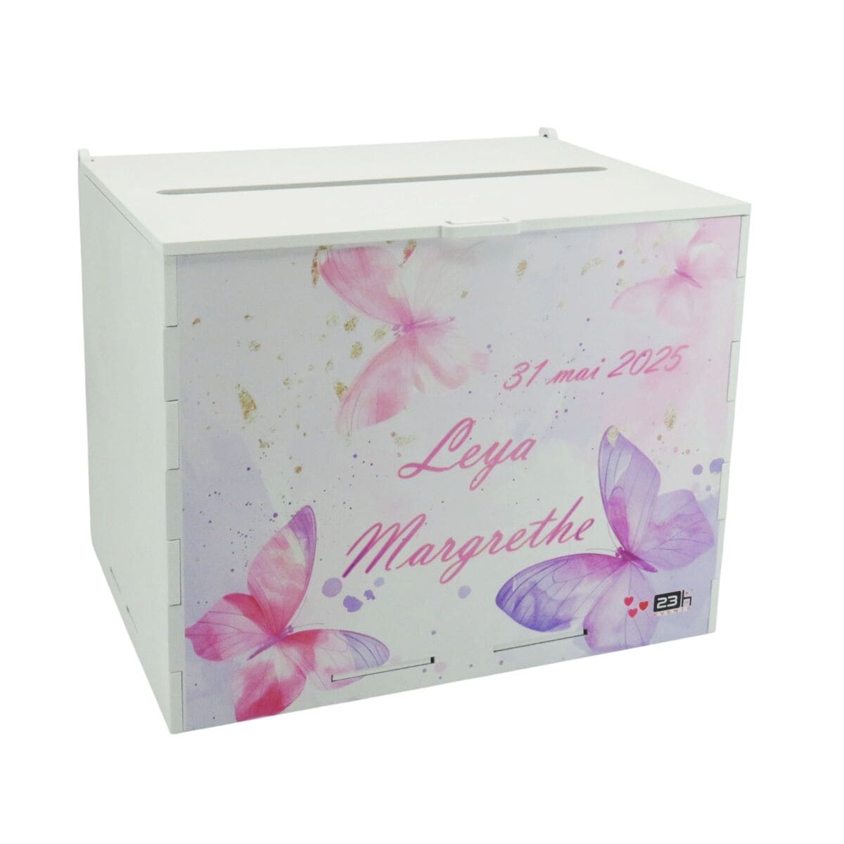 Cutie dar botez fetiță, model personalizat Fluturi, 27x20x21cm ILIF505012 (3)