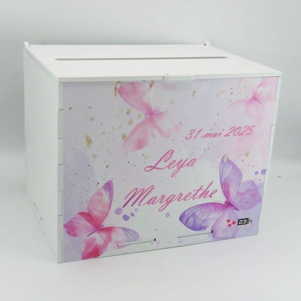 Cutie dar botez fetiță, model personalizat Fluturi, 27x20x21cm ILIF505012 (4)