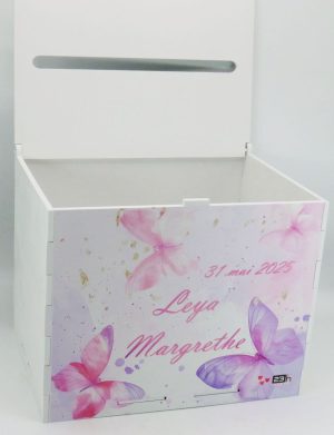 Cutie dar botez fetiță, model personalizat Fluturi, 27x20x21cm – ILIF505012
