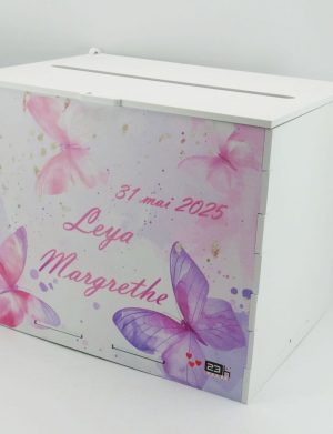 Cutie dar botez fetiță, model personalizat Fluturi, 27x20x21cm – ILIF505012