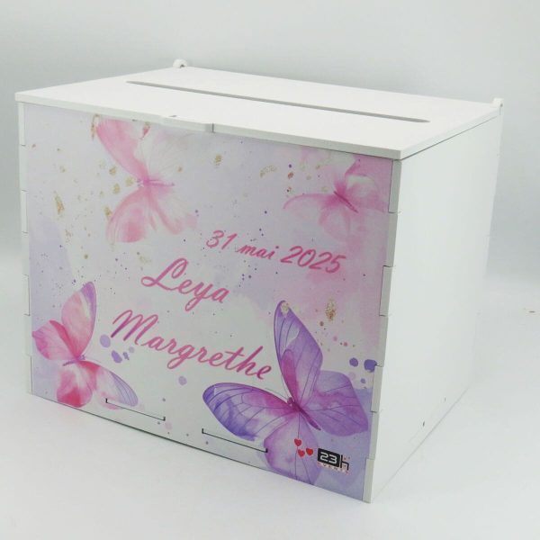 Cutie dar botez fetiță, model personalizat Fluturi, 27x20x21cm ILIF505012 (6)