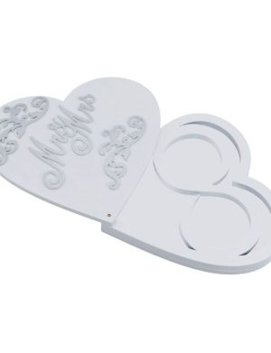 Cutiuță verighete, model inimă albă cu argintiu, Mr&Mrs – ILIF505061