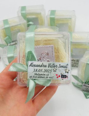 Mărturie botez, iconiță în cutie transparentă, verde- ILIF505013