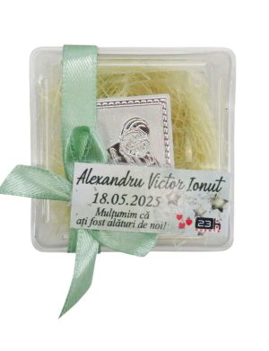 Mărturie botez, iconiță în cutie transparentă, verde- ILIF505013