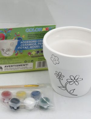 Pictură copii, kit Ghiveci Ceramică 12x11cm, acuarele și pensula – ILIF505075