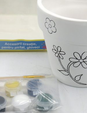 Pictură copii, kit Ghiveci Ceramică 12x11cm, acuarele și pensula – ILIF505075