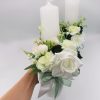 Lumânare cununie, decorată cu flori de mătase, verde & alb ILIF505033 (7)