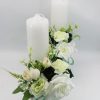 Lumânare cununie, decorată cu flori de mătase, verde & alb ILIF505033 (8)