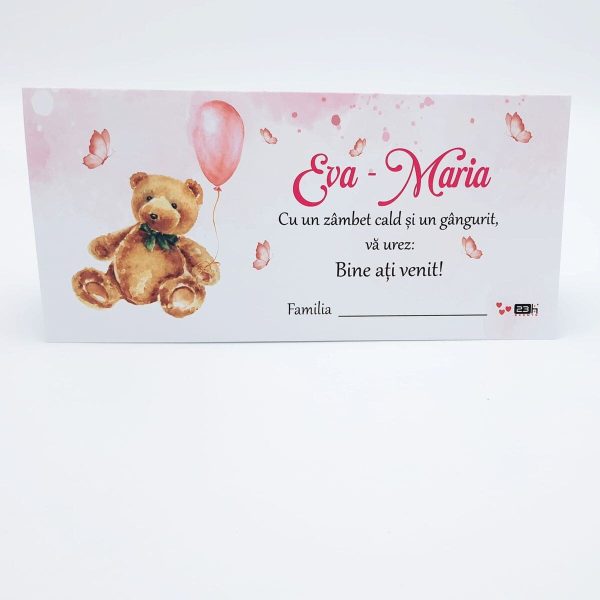 Plic de Dar (bani) pentru botez, Ursuleț și balon roz, personalizat cu nume - MIBC501001 - Image 3