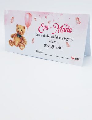 Plic de Dar (bani) pentru botez, Ursuleț și balon roz, personalizat cu nume – MIBC501001
