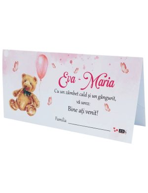 Plic de Dar (bani) pentru botez, Ursuleț și balon roz, personalizat cu nume - MIBC501001