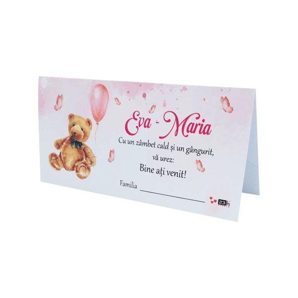 Plic de Dar (bani) pentru botez, Ursuleț și balon roz, personalizat cu nume - MIBC501001