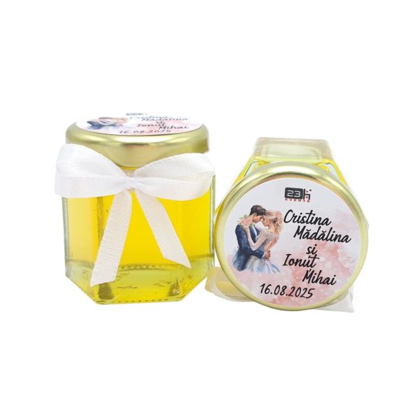 Mărturie dulce cu miere, Fuzzy Pink, model handmade Iubire, borcan 50 gr - DSBC505002