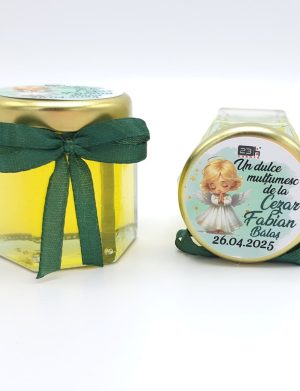 Mărturie dulce cu miere, Îngeraș Botez, verde, handmade Iubire, borcan 50 gr – DSBC505001
