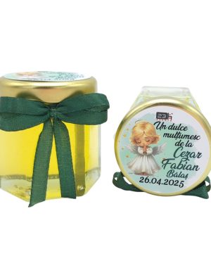 Mărturie dulce cu miere, Îngeraș Botez, verde, handmade Iubire, borcan 50 gr - DSBC505001