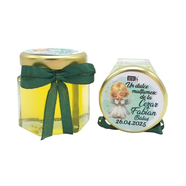 Mărturie dulce cu miere, Îngeraș Botez, verde, handmade Iubire, borcan 50 gr - DSBC505001