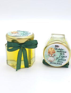 Mărturie dulce cu miere, Îngeraș Botez, verde, handmade Iubire, borcan 50 gr – DSBC505001