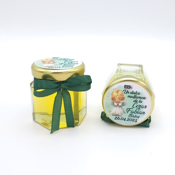 Mărturie dulce cu miere, Îngeraș Botez, verde, handmade Iubire, borcan 50 gr - DSBC505001 - Image 2