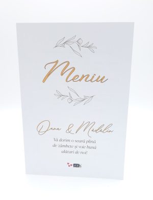 Meniu nuntă cu design floral abstract, model personalizat, dim. 15×21 cm – MIBC505003