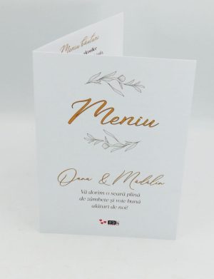 Meniu nuntă cu design floral abstract, model personalizat, dim. 15×21 cm – MIBC505003