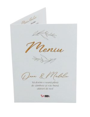 Meniu nuntă cu design floral abstract, model personalizat, dim. 15x21 cm - MIBC505003