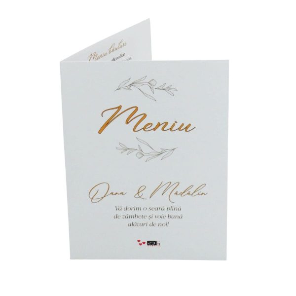 Meniu nuntă cu design floral abstract, model personalizat, dim. 15x21 cm - MIBC505003