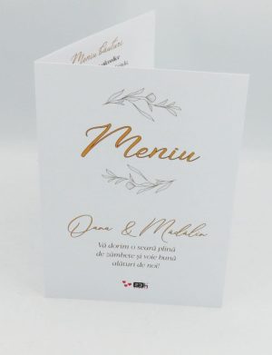 Meniu nuntă cu design floral abstract, model personalizat, dim. 15×21 cm – MIBC505003