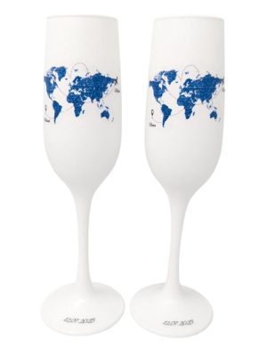 Pahare nuntă miri/nași, personalizate cu data, Travel albastru, set 2 buc. – DSPH505001