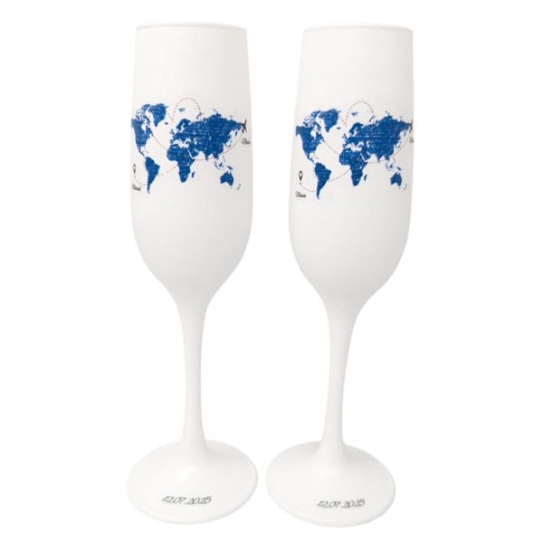 Pahare nuntă miri/nași, personalizate cu data, Travel albastru, set 2 buc. - DSPH505001