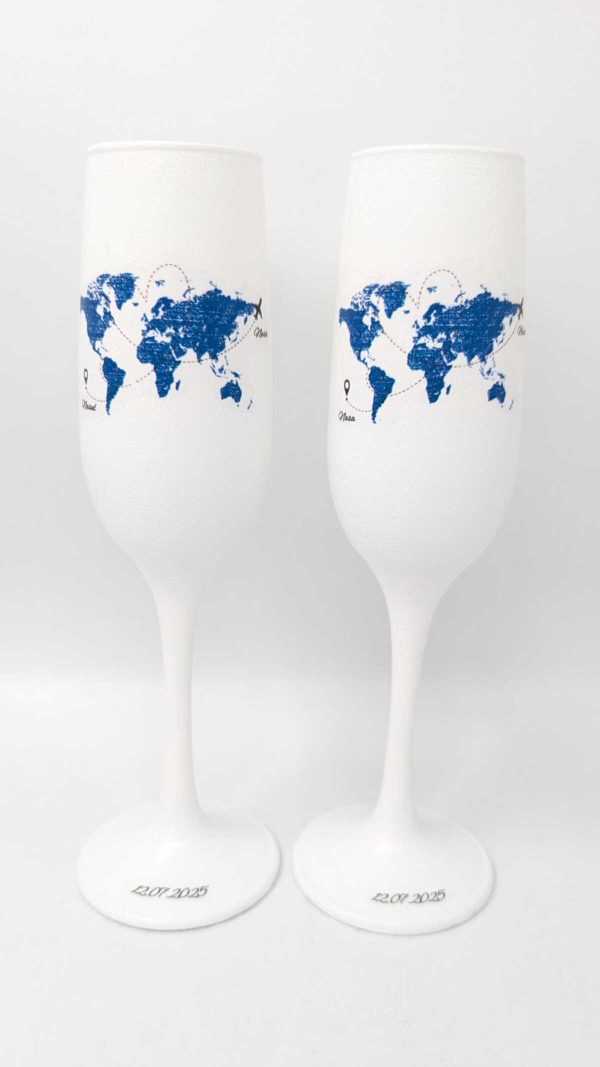 Pahare nuntă miri/nași, personalizate cu data, Travel albastru, set 2 buc. - DSPH505001 - Image 2