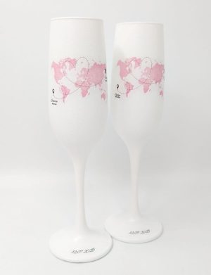 Pahare nuntă socri mari/mici, personalizate cu data, Travel roz, set 2 buc. – DSPH505002