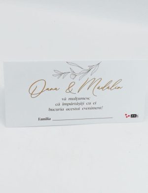 Plic de dar nuntă personalizat cu nume, cu model floral abstract, alb – MIBC501002
